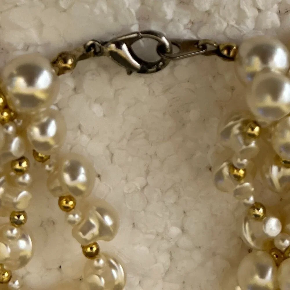Pearl & Gold Beads 6-strand Necklace Chic Wardrobe Staple Timeless Dressy Paris